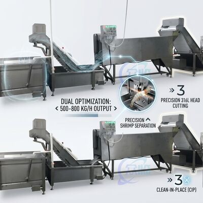 İyi bir fiyat. Taşınabilir Karides Başı Eleme Makinesi Korozyon Önleyici SUS316 2000-2500KG 11.7KW 380V çevrimiçi
